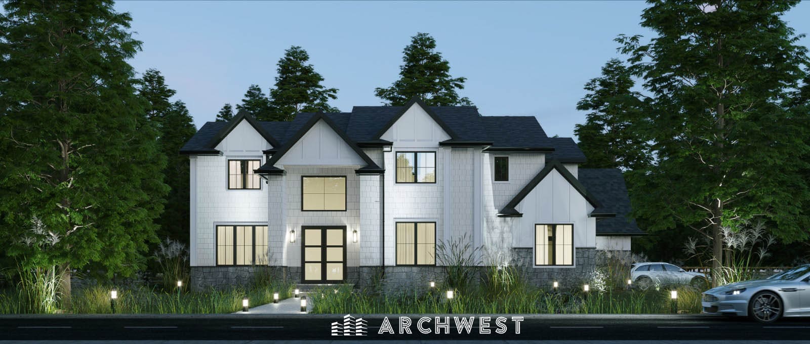 3. 3D Render in Evening Setting of a Single Family House in New Jersey, USA